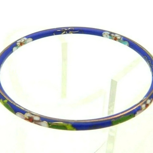 Blue Enamel Cloisonne Gold Tone Oriental Flower - Picture 1 of 4